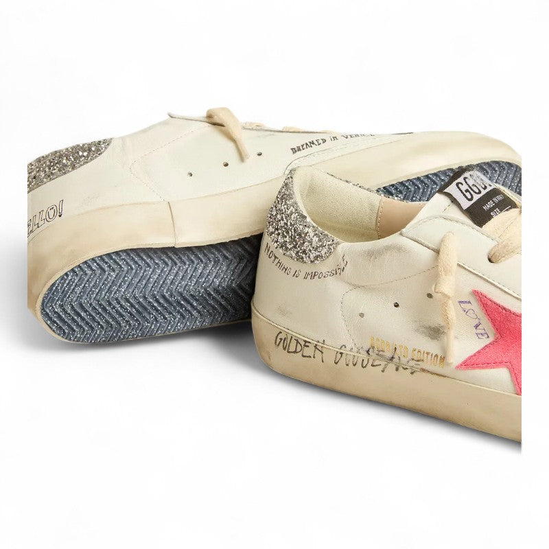 Super-Star LTD sneakers with a fluorescent lobster suede star and glitter heel tab - Best Reps Website 2025