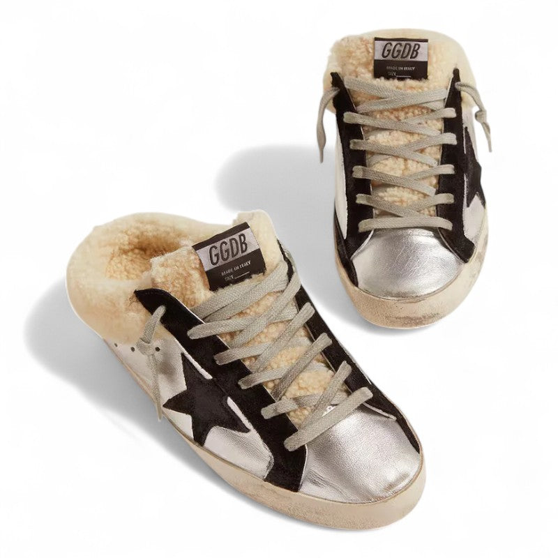 The Super-Star Sabot in silver laminated leather with a black star - Best Reps Website 2025