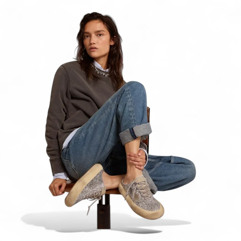 Space-Star Sabot shoes in silver glitter with shearling lining