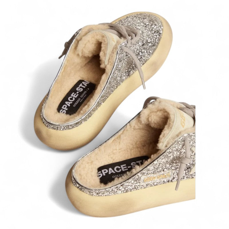 Space-Star Sabot shoes in silver glitter with shearling lining - Best Reps Website 2025
