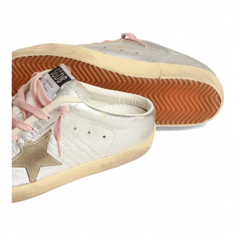 Super-Star Sabots in silver metallic leather with a suede star detail - Best Reps Website 2025