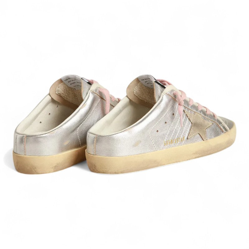 Super-Star Sabots in silver metallic leather with a suede star detail - Best Reps Website 2025